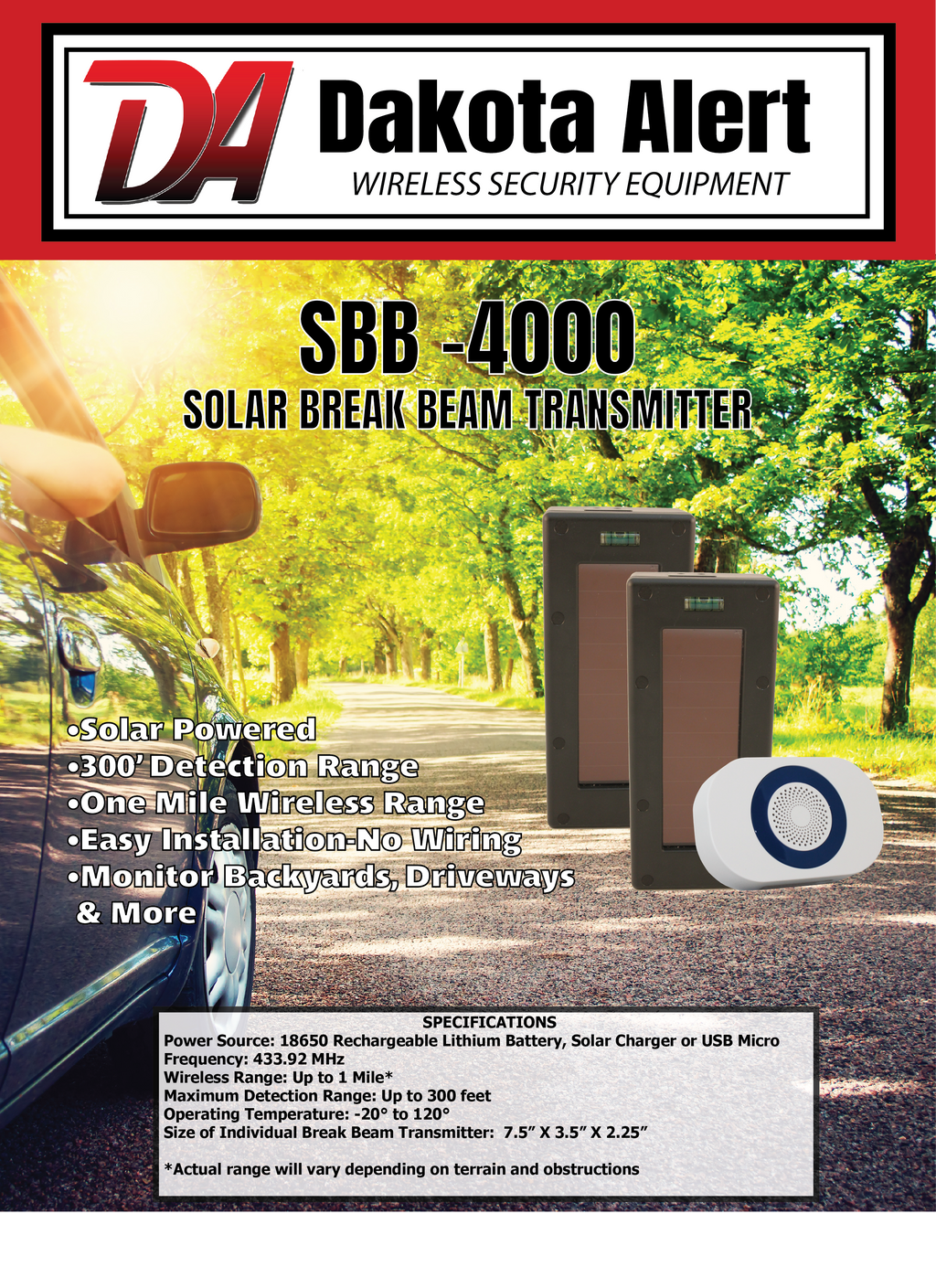 Absolute Dakota Alert SBA-4000 Solar Break Beam With Wireless Chime Receiver 4 Absolute Dakota Alert SBA-4000 Solar Break Beam With Wireless Chime Receiver - Image 2